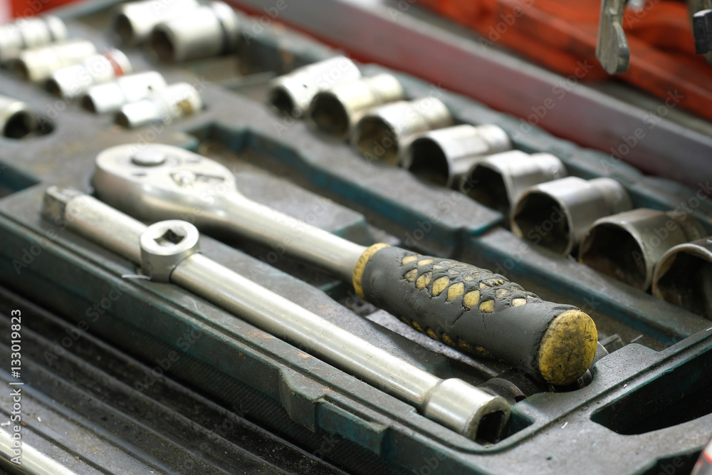 Set of the tools in a repair station