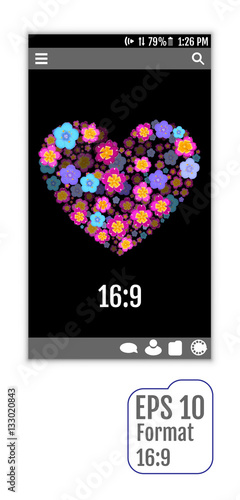 Abstract user interface templates of flowers Heart. 3d effect. F