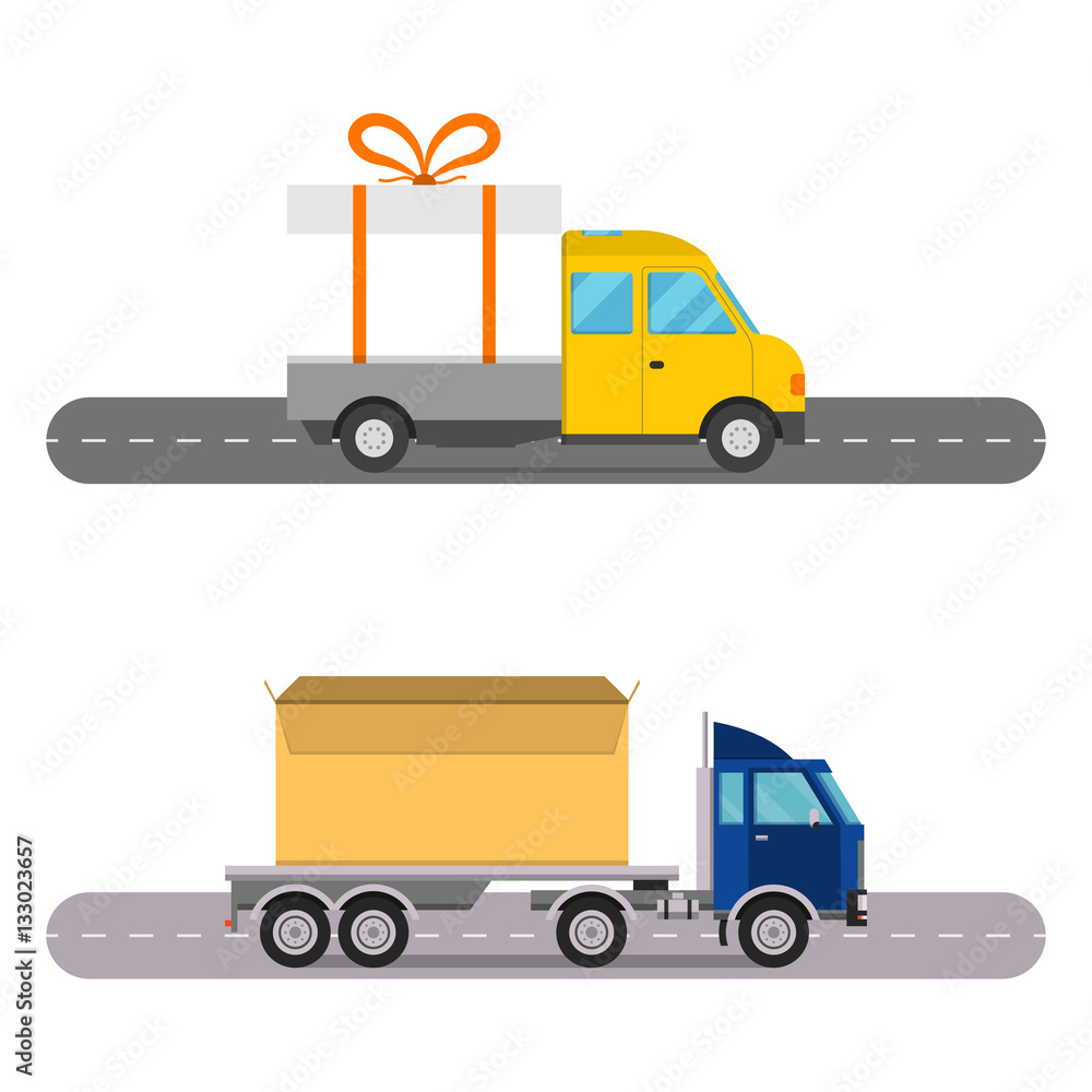 Delivery transport gift box truck vector illustration. Delivery transport gift box truck vector illustration.