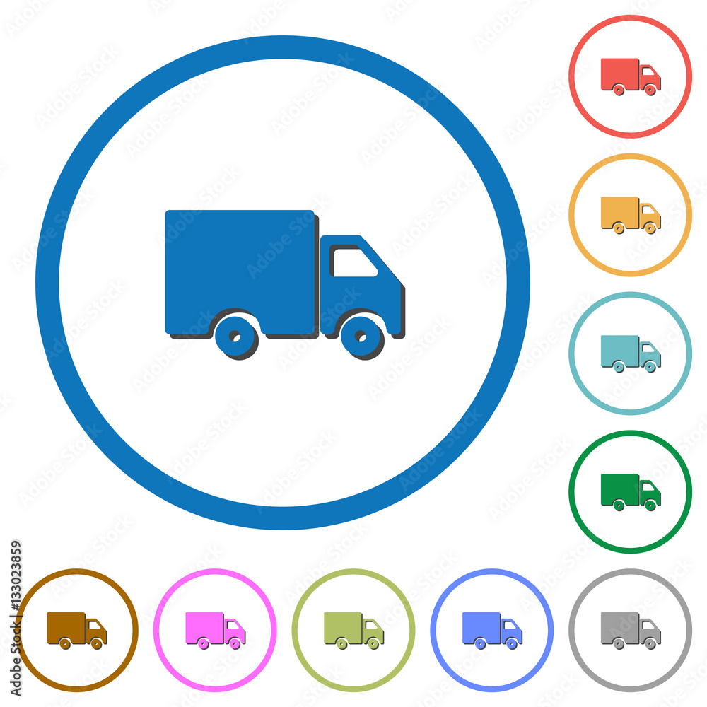 Delivery truck icons with shadows and outlines Delivery truck icons with shadows and outlines