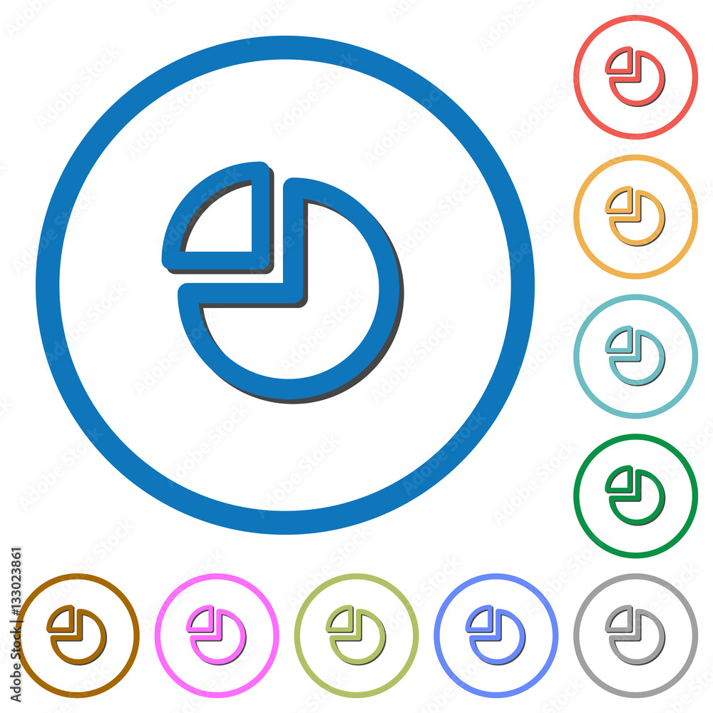 Pie chart icons with shadows and outlines Pie chart icons with shadows and outlines