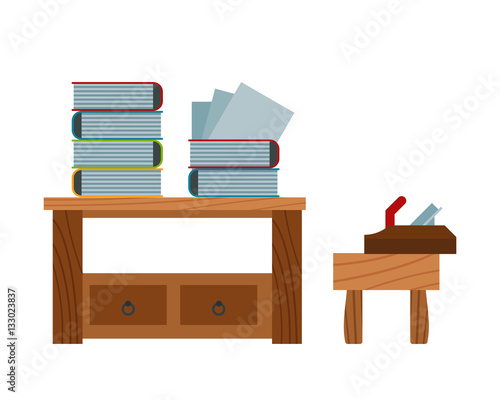 Book stacking table and plane on chair vector.