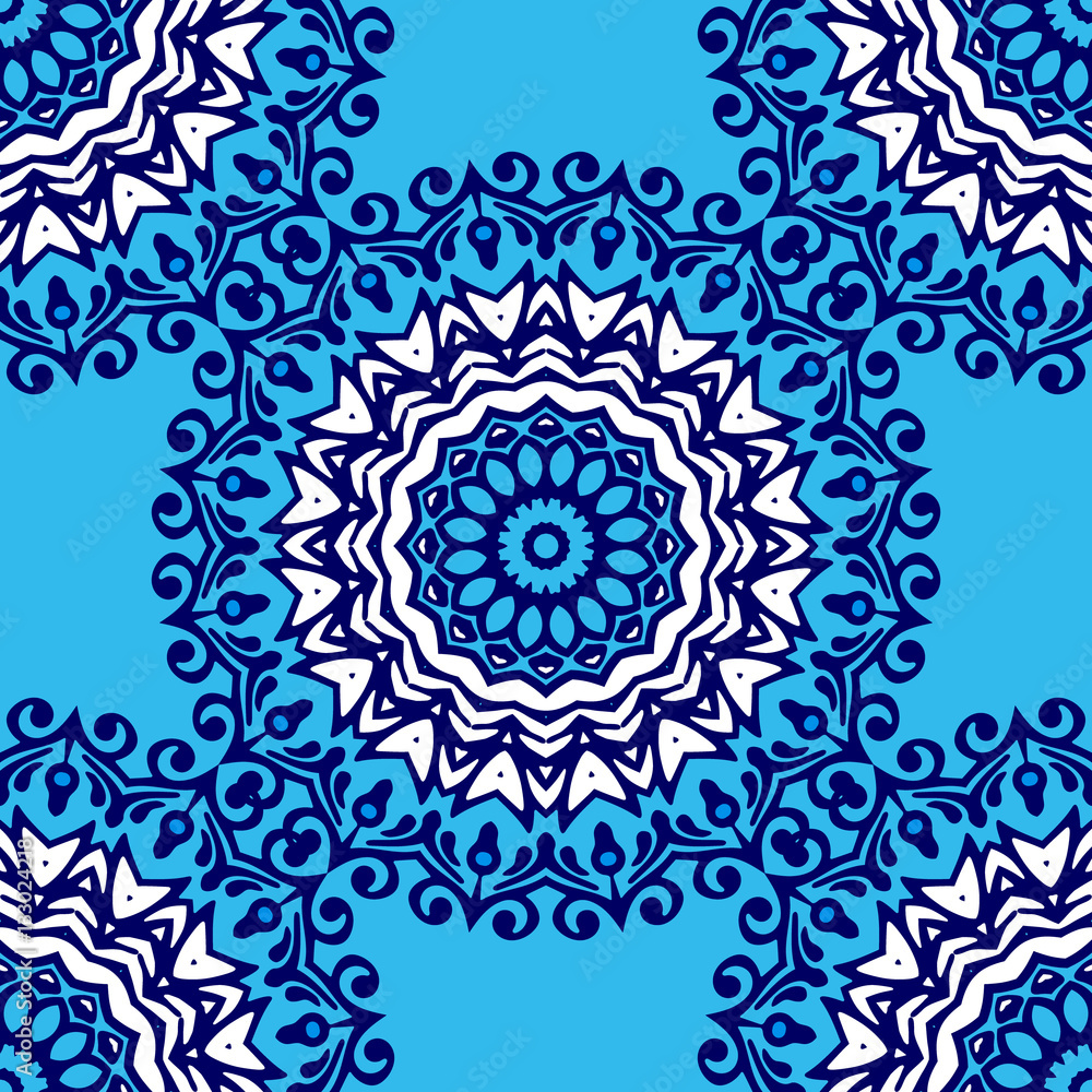 mandala seamless pattern blue background