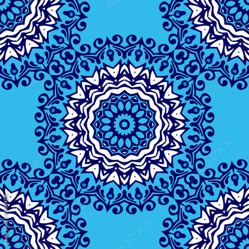 mandala seamless pattern blue background