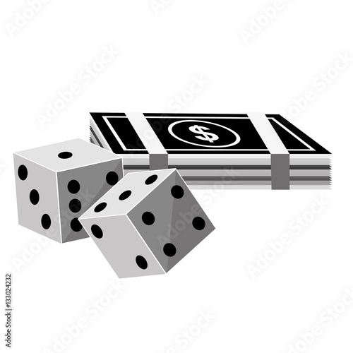 pair of dices and money bills over white background. gambling games design. vector illustration