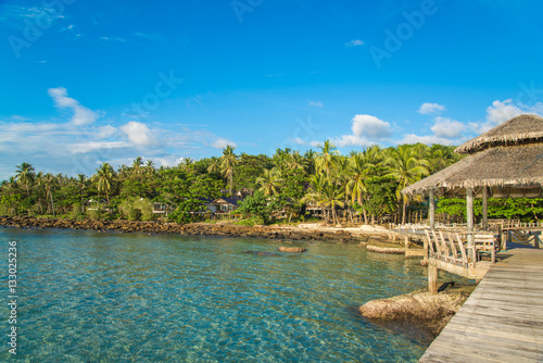 transparent sea blue sky and wooden pavilion