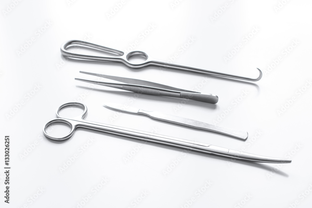 instruments for plastic surgery on white background instruments for plastic surgery on white background
