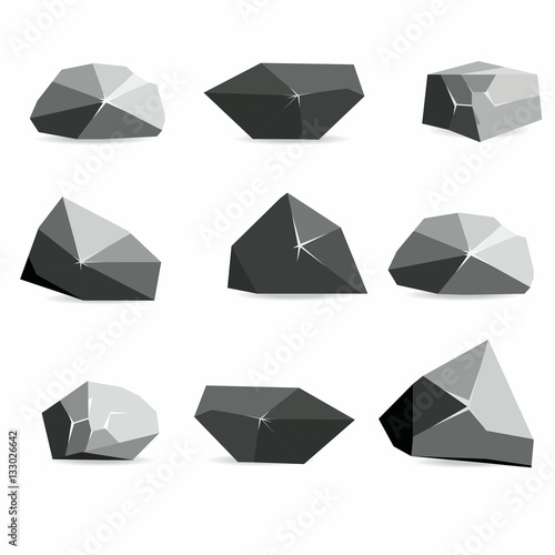 Rocks on white background. Stones and rocks in isometric 3d flat style