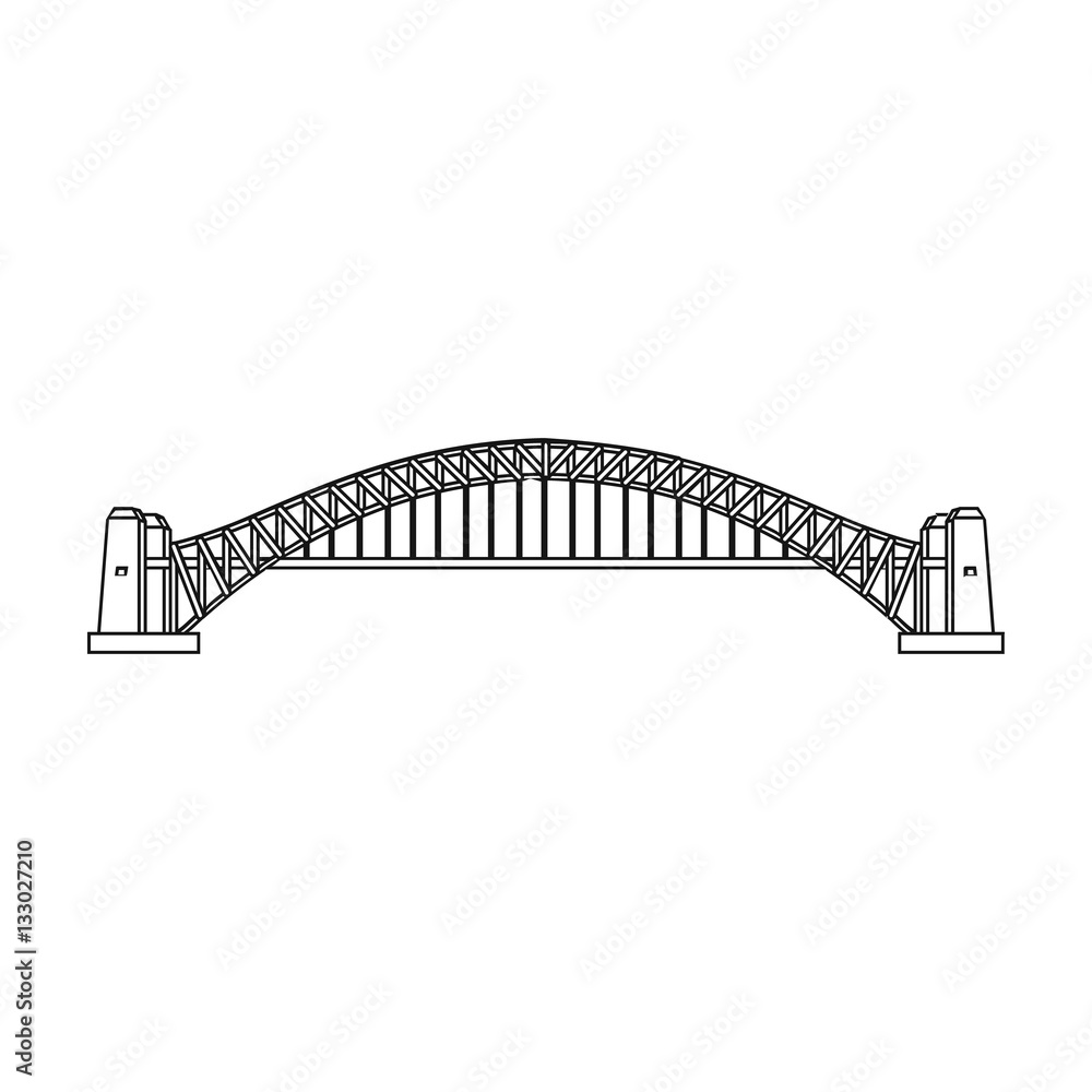Naklejka premium Sydney Harbour Bridge icon in outline style isolated on white background. Australia symbol stock vector illustration.
