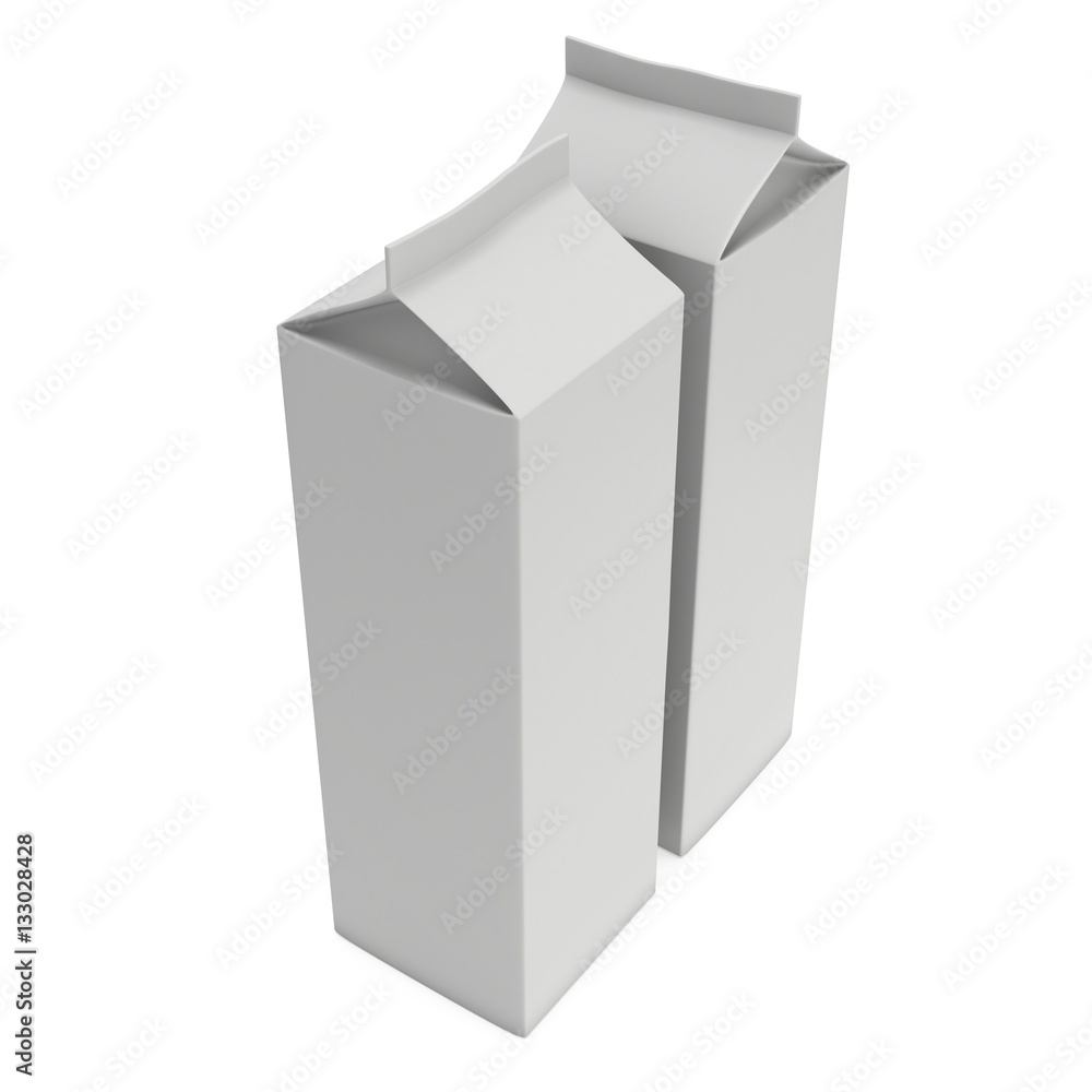 Milk or juice box. Retail package mockup. 3d render illustration isolated on white. Milk or juice box. Retail package mockup. 3d render illustration isolated on white.