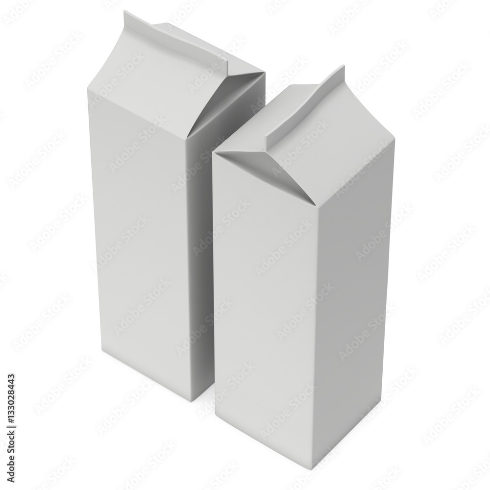 Milk or juice box. Retail package mockup. 3d render illustration isolated on white. Milk or juice box. Retail package mockup. 3d render illustration isolated on white.