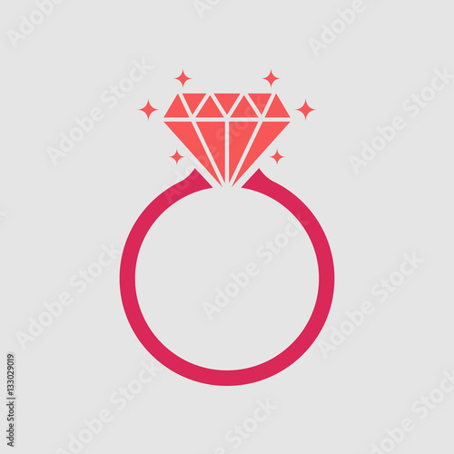 Diamond engagement ring icon on gray background, flat design style. Vector illustration eps 10.