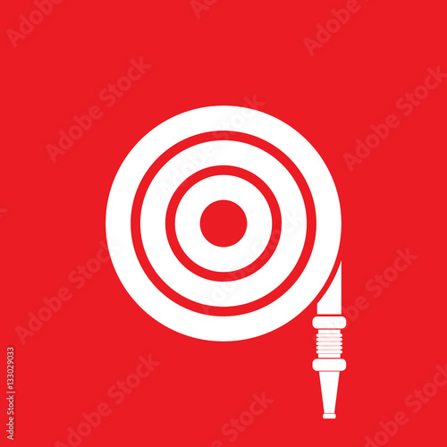 Fire hose reel icon on red background, flat design style. Vector illustration eps 10.