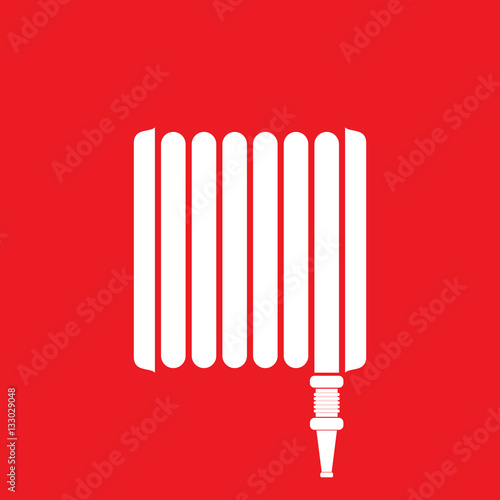 Fire hose reel icon on red background, flat design style. Vector illustration eps 10.