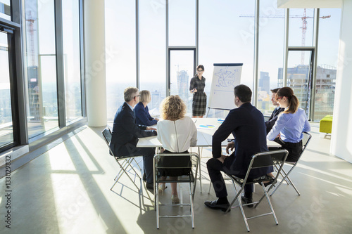 Female architect giving presentation in business meeting