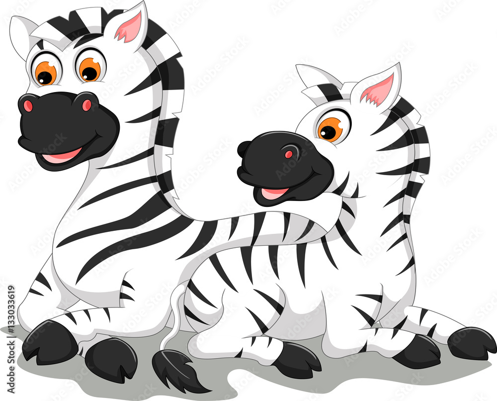 funny zebra cartoon with her baby Stock Illustration | Adobe Stock