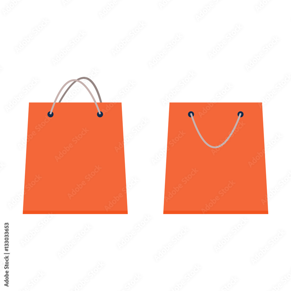 Empty paper shopping bags with Rope Handles set. Orange. Vector Illustration Empty paper shopping bags with Rope Handles set. Orange. Vector Illustration