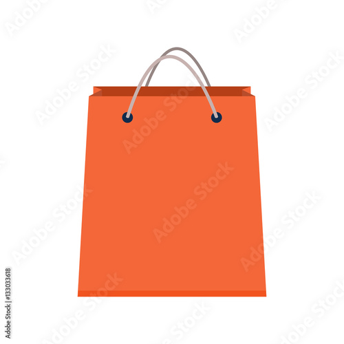 Blank Paper Shopping Bag With Rope Handles. Orange. Vector Illustration