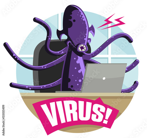 ugly virus monster infecting computer