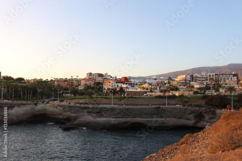 Photograph shows an amazing view of the undermined cliff  playa de Fanabe  Tenerife  Spain  September 2016