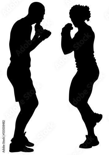 Couples athletes of fitness on white background