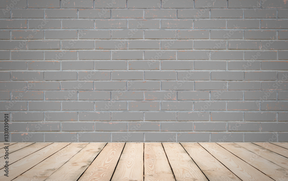 Perspective wood over grey brick wall background, room, table, i