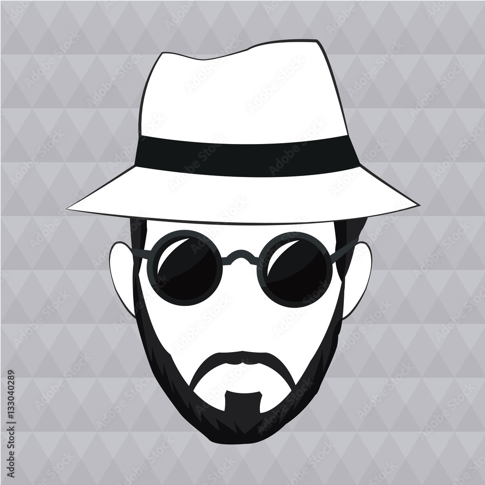 hipster man beard hair hat sunglasses vector illustration eps 10 Stock ...