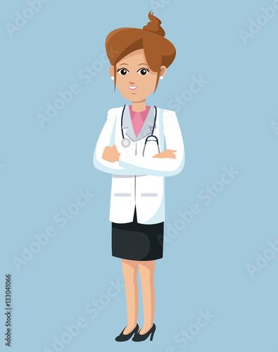 woman doctor crossed arms hair tied vector illustration eps 10