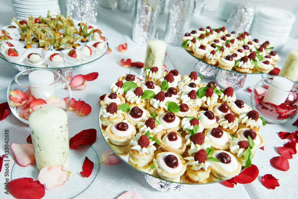 strawberries with chocolate at catering party