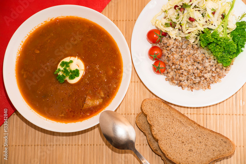 Tableau sur toile Борщ и гречка, вкусный обед