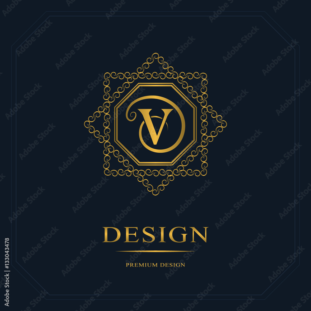 Fototapeta premium Monogram design elements, graceful template. Calligraphic elegant line art logo design. Letter emblem sign V for Royalty, business card, Boutique, Hotel, Heraldic, Jewelry. Vector illustration