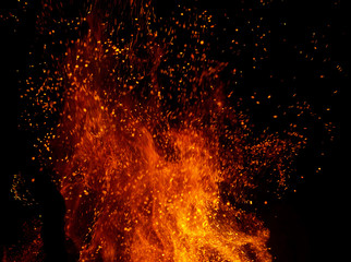 fire flames with sparks on a black background