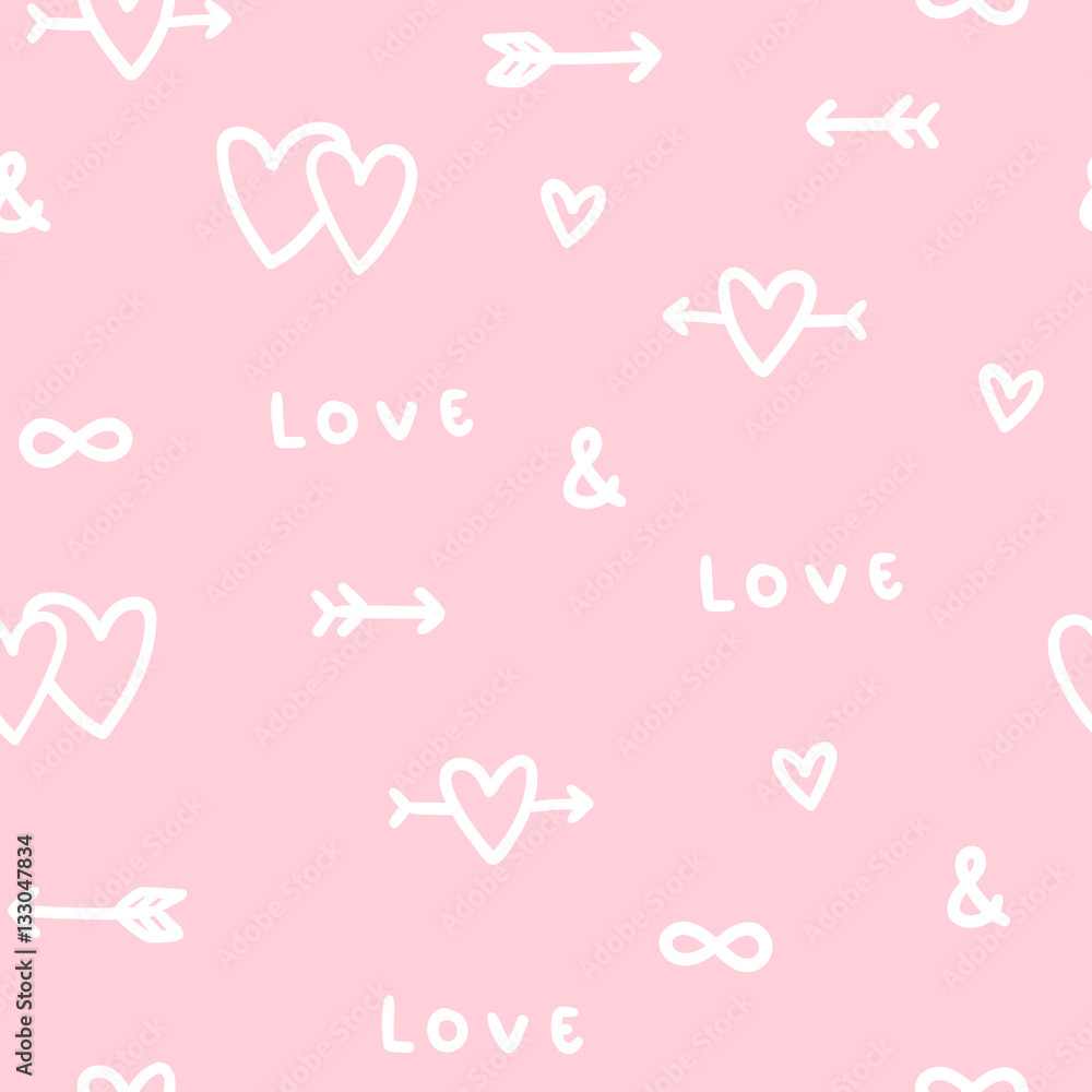Cute romantic love seamless pattern. Vector hand drawn background. Cute romantic love seamless pattern. Vector hand drawn background.