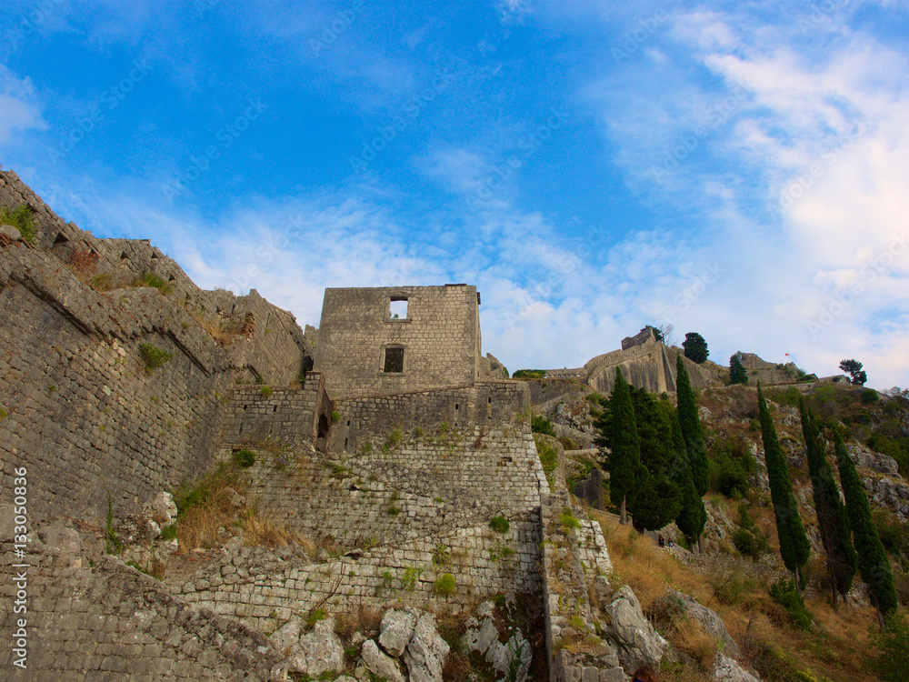 Kotor wall above mountain top,Montenegro