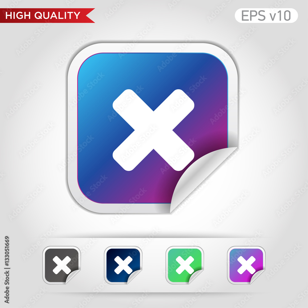 Obraz premium Colored icon or button of cross or delete symbol with background