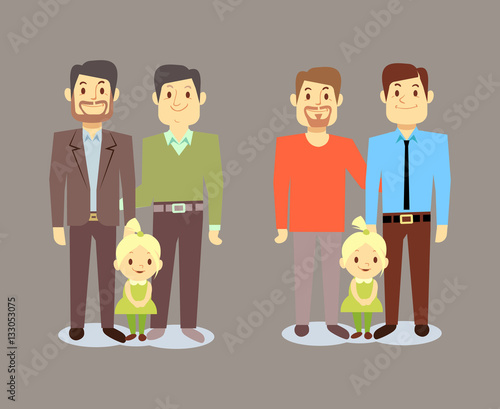 Happy gay LGBT men families with children