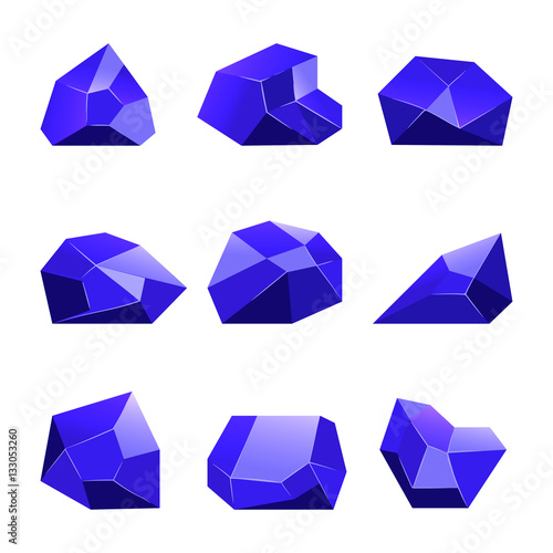 Blue vector crystals white background for mobile games apps