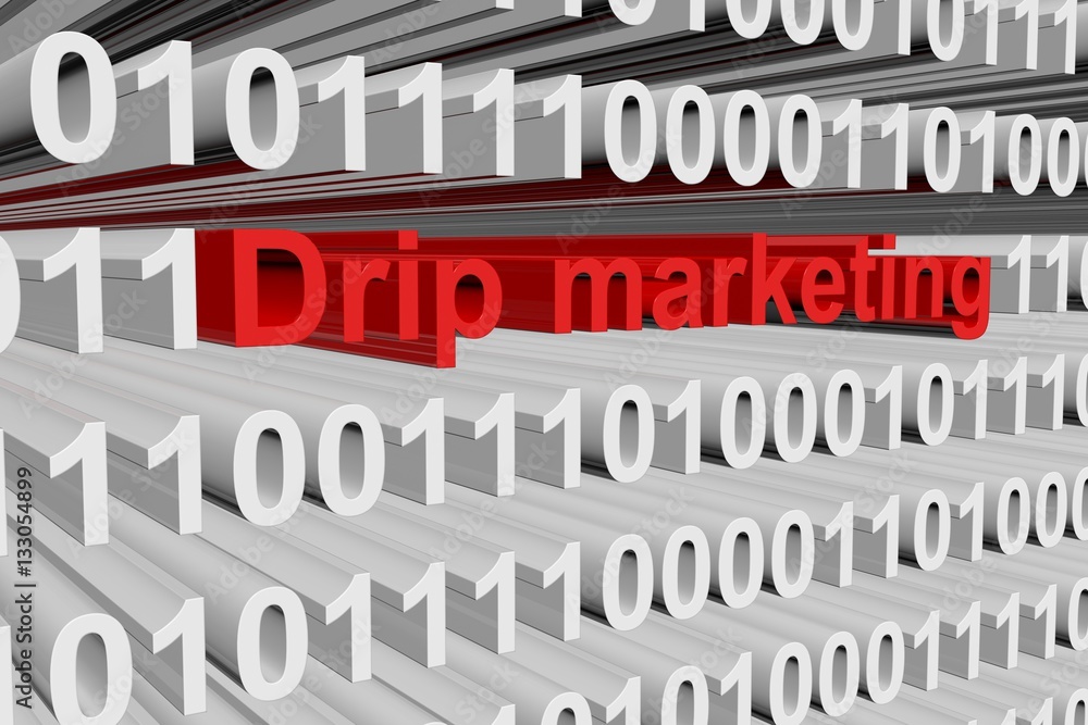 Drip marketing in the form of binary code, 3D illustration