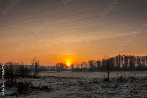 beautiful dawn in the frosty morning