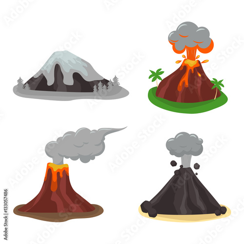 Volcano set vector illustration.