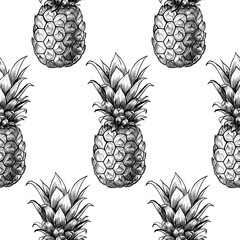 Keuken achterwand Ananas patronen Vintage ananasschets in grafische stijl  © Rina Oshi