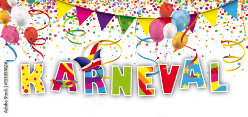 Karneval Header  Luftballons, Narrenkappe, Konfetti und Masken 