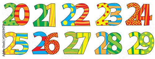 Obraz na płótnie cartoon numbers 20-29 isolated on white background w salonie
