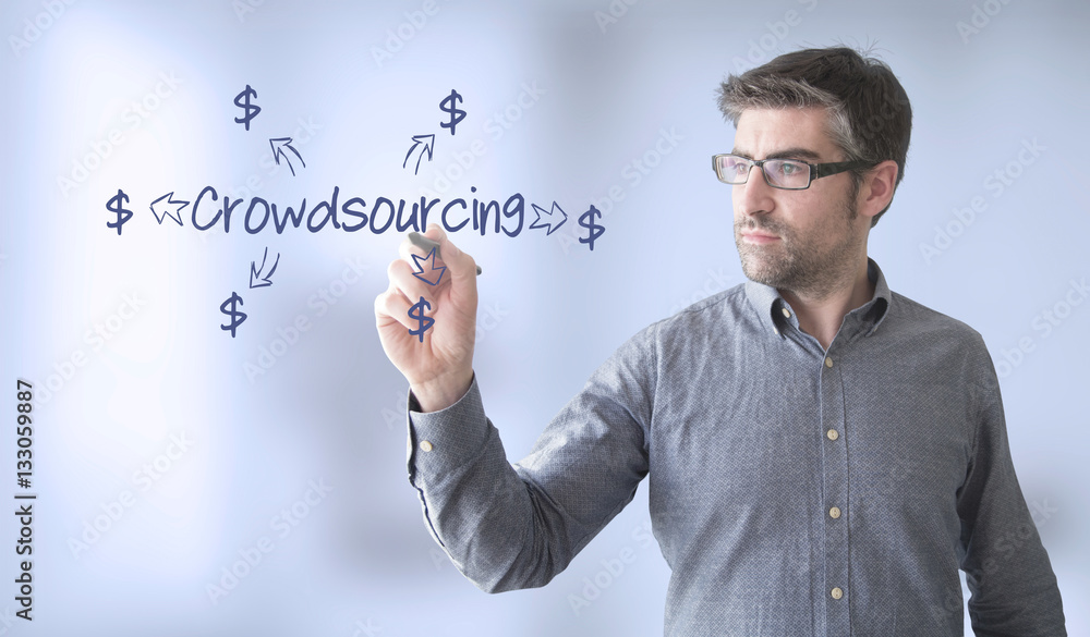 businessman touch crowdfunding businessman touch crowdfunding