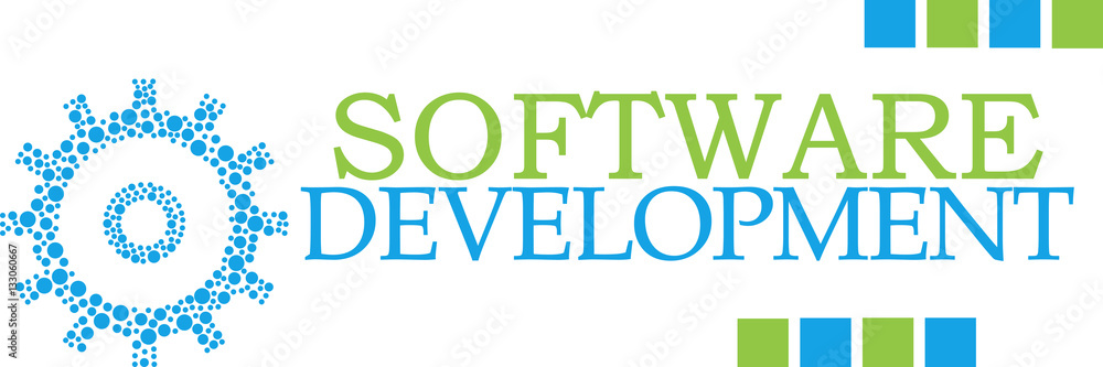 Software Development Dotted Gear Green Blue Banner Software Development Dotted Gear Green Blue Banner