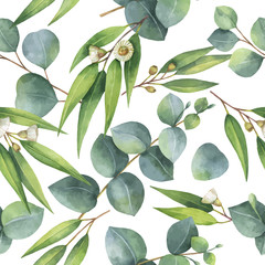 Handdoek met foto Aquarel bladerprint patronen Eucalyptus bladeren takken aquarel  © ElenaMedvedeva