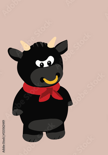 Cute bull illustration. Animal funny cartoon.