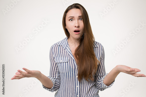 girl surprised with a bad news wtf why seriously? isolated