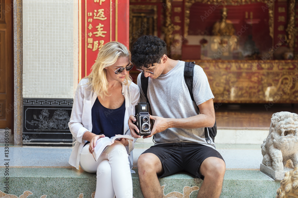 Obraz premium Trave Trip Vacation Camera Photo Memory Couple Concept