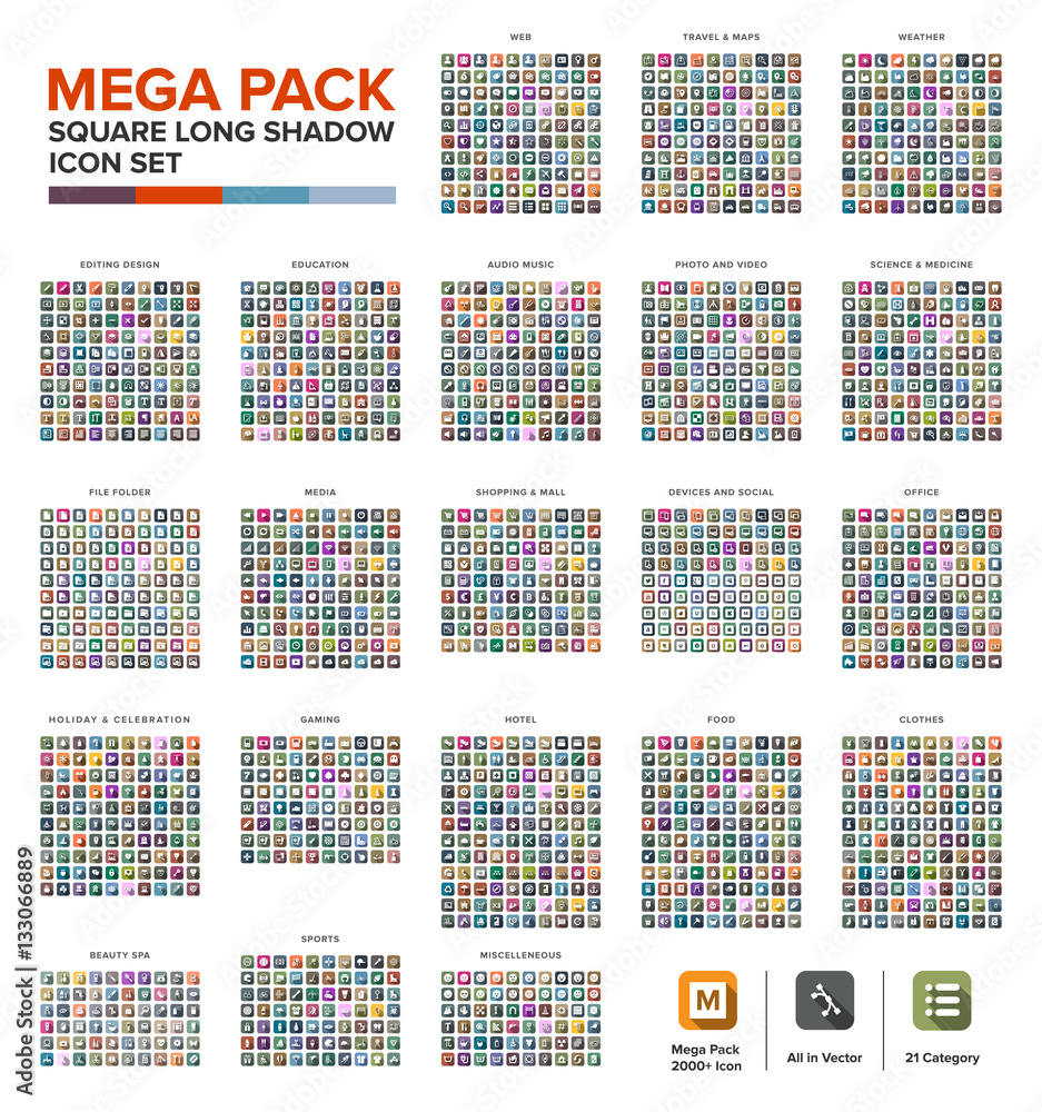 Mega Pack Icon set bundle long shadow - obrazy, fototapety, plakaty 